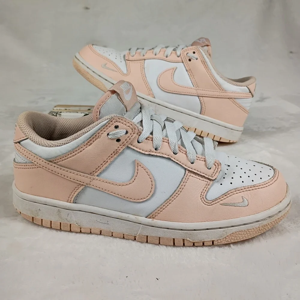 Nike Dunk Low Sneakers Youth 6Y Pink  Leather Low Top Lace Up‎ Shoes